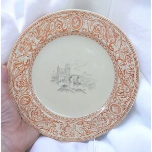 Antique Side Plate Minton Florentine Red Orange Black 2 Color Building Rare 8"